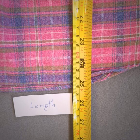 L.L.Bean Women Pink&Blue Plaid Flannel Shirt Collarless Neckline Preppy Western - Picture 11 of 14